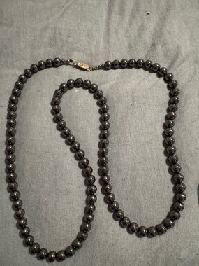 Hematite Bead Necklace - Shiny Dark Gray Beads